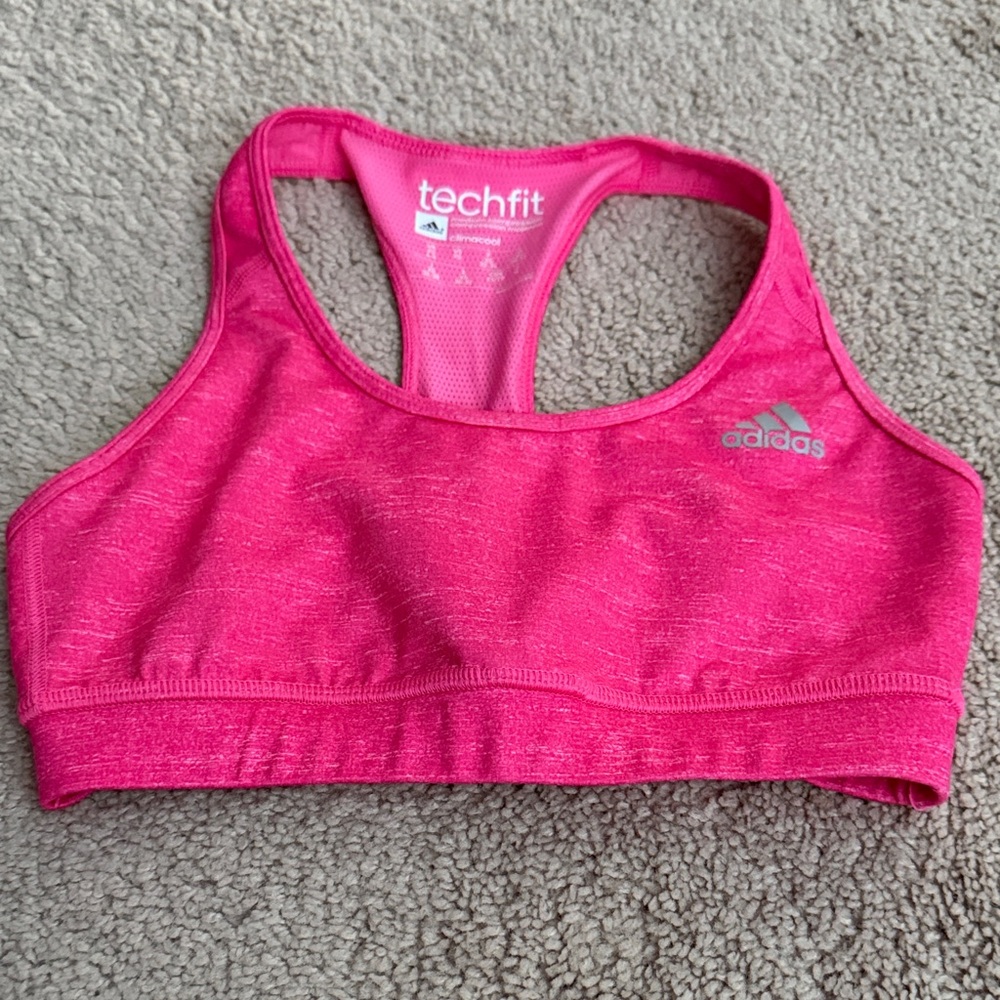 Adidas Women's Bright Pink Techfit Sports Bra, Size XS
